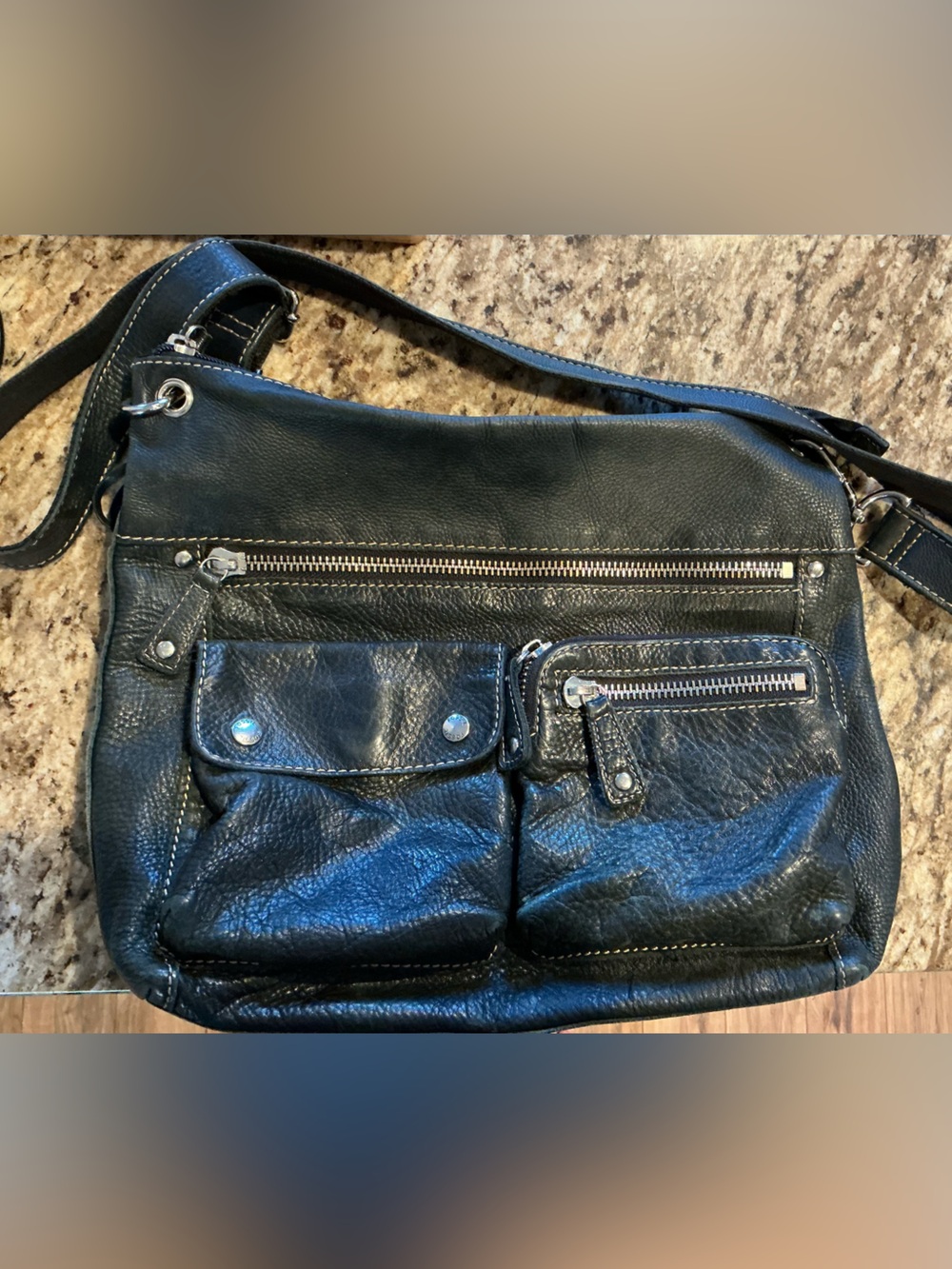Fossil multi-pocket leather crossbody bag